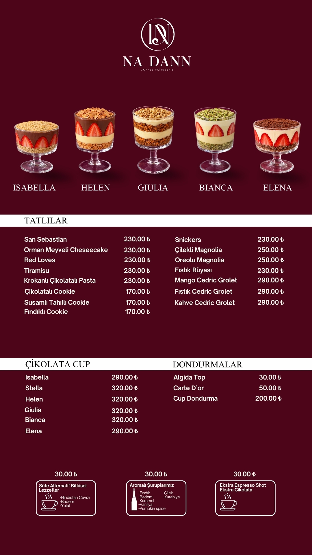 Na Dann menü — Tatlılar & Çikolata Cup