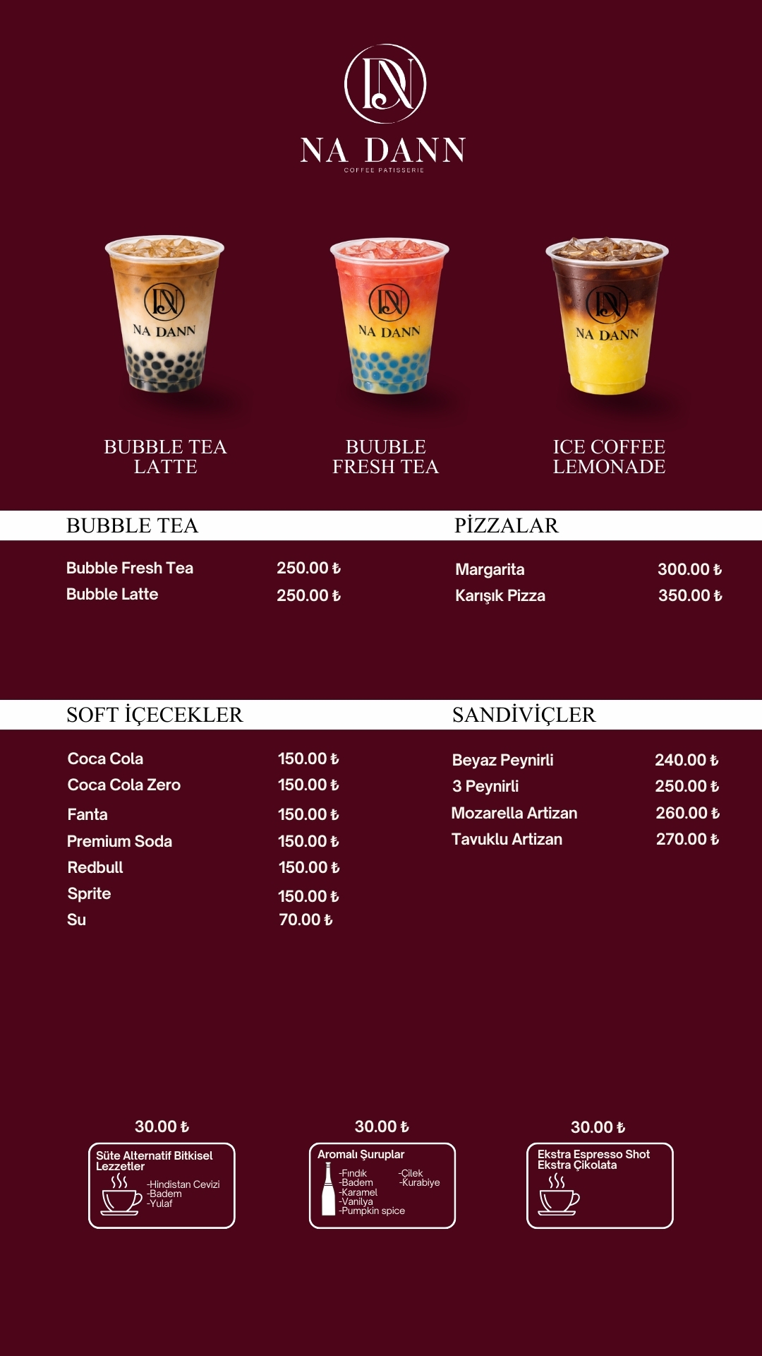 Na Dann menü — Bubble Tea & Sandviç